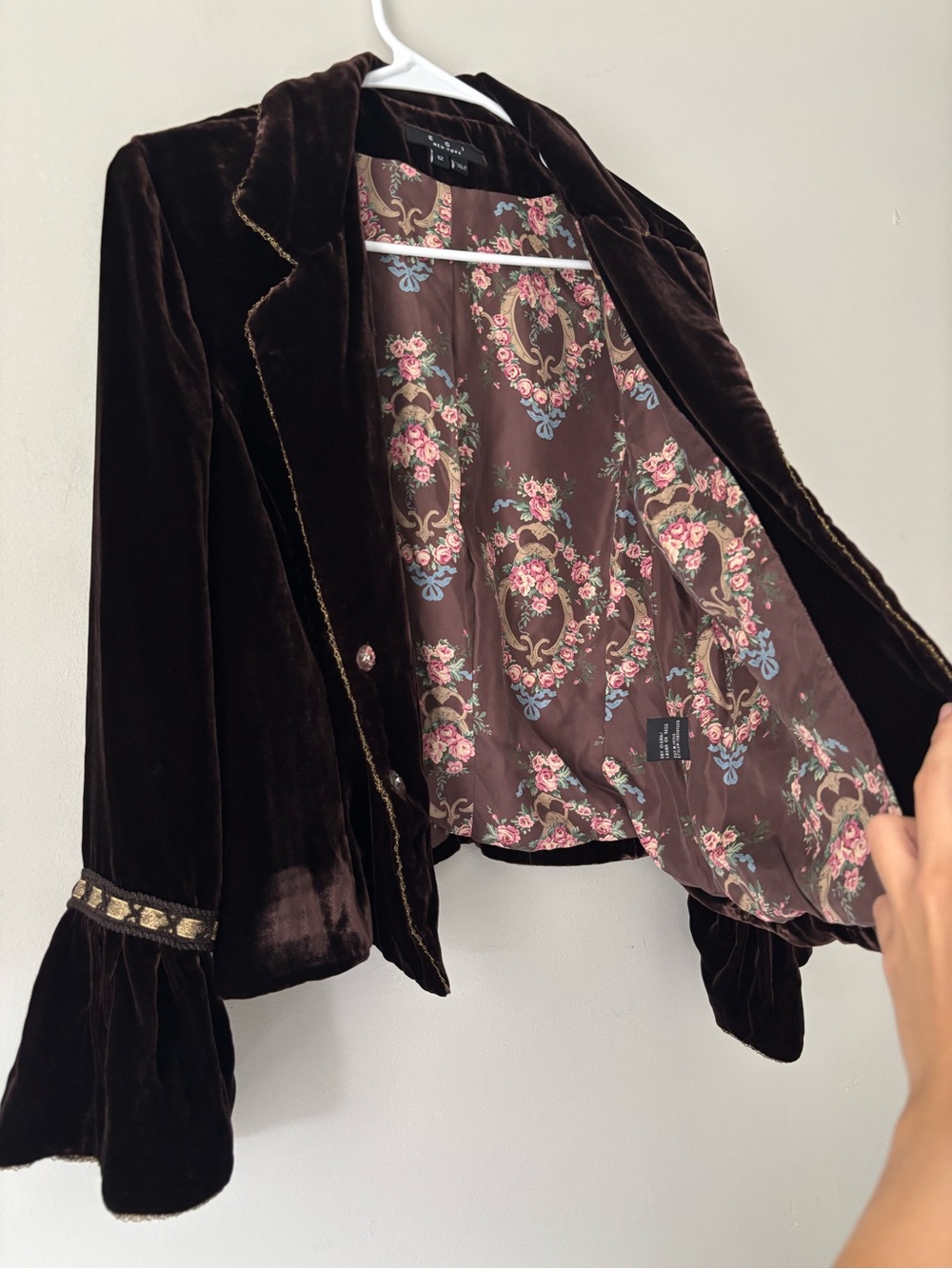 Y2K Dark Brown Veloir whimsygoth Silk Theater Whimsical Floral Jacket - Medium